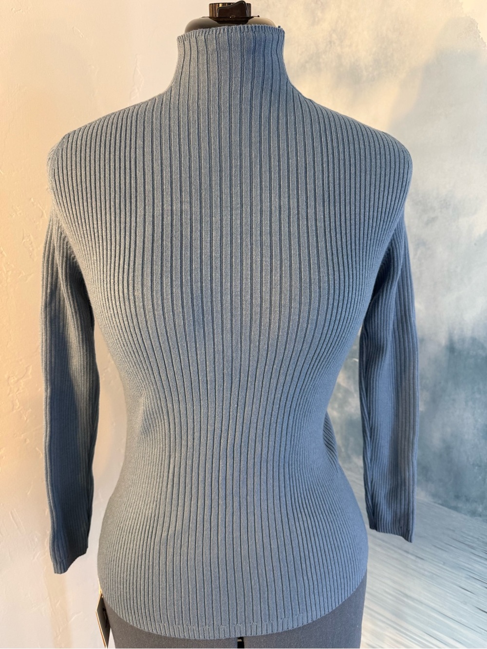 Slim Ribbed Turtleneck Sweater in Dusty Blue #389